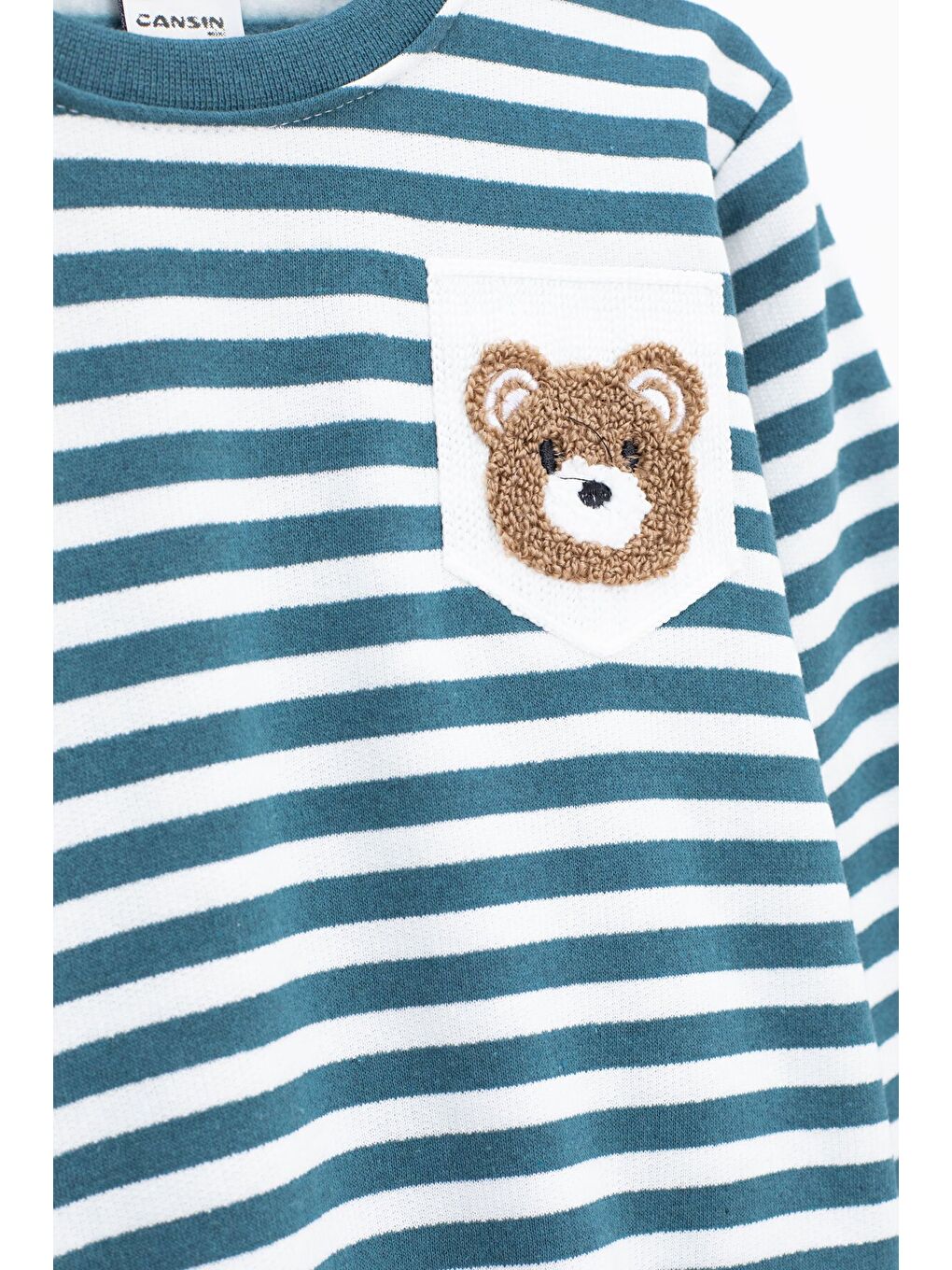 Turkuaz Erkek Çocuk Şardonlu Ayıcık Nakışlı 2'li Takım 22709-1