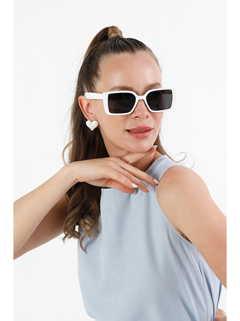 Beyaz Dikdörtgen Güneş Gözlüğü