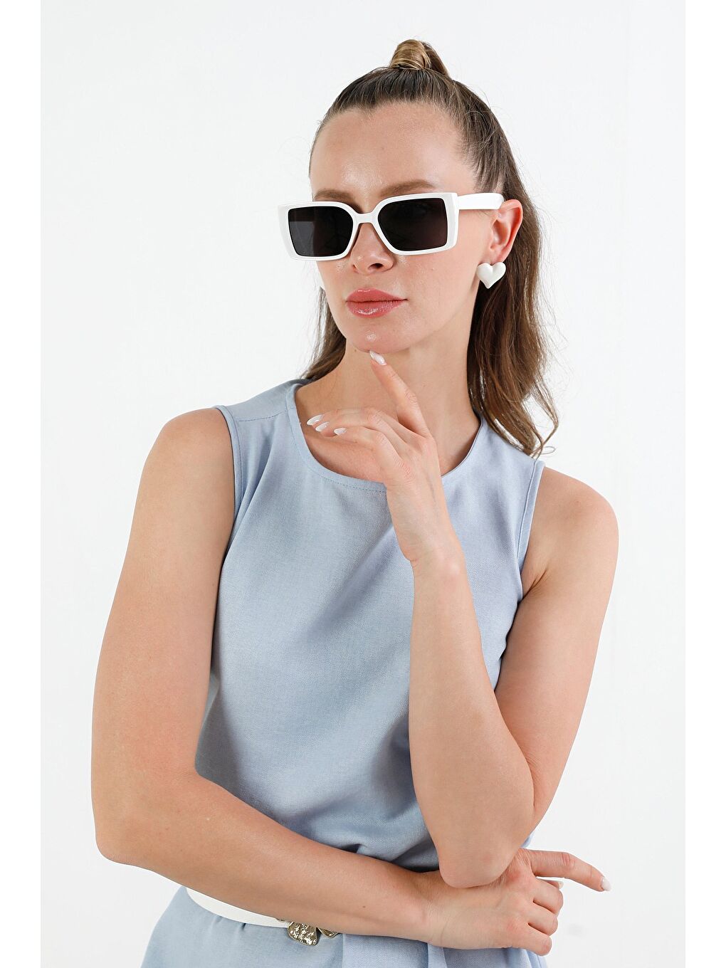 Beyaz Dikdörtgen Güneş Gözlüğü-3