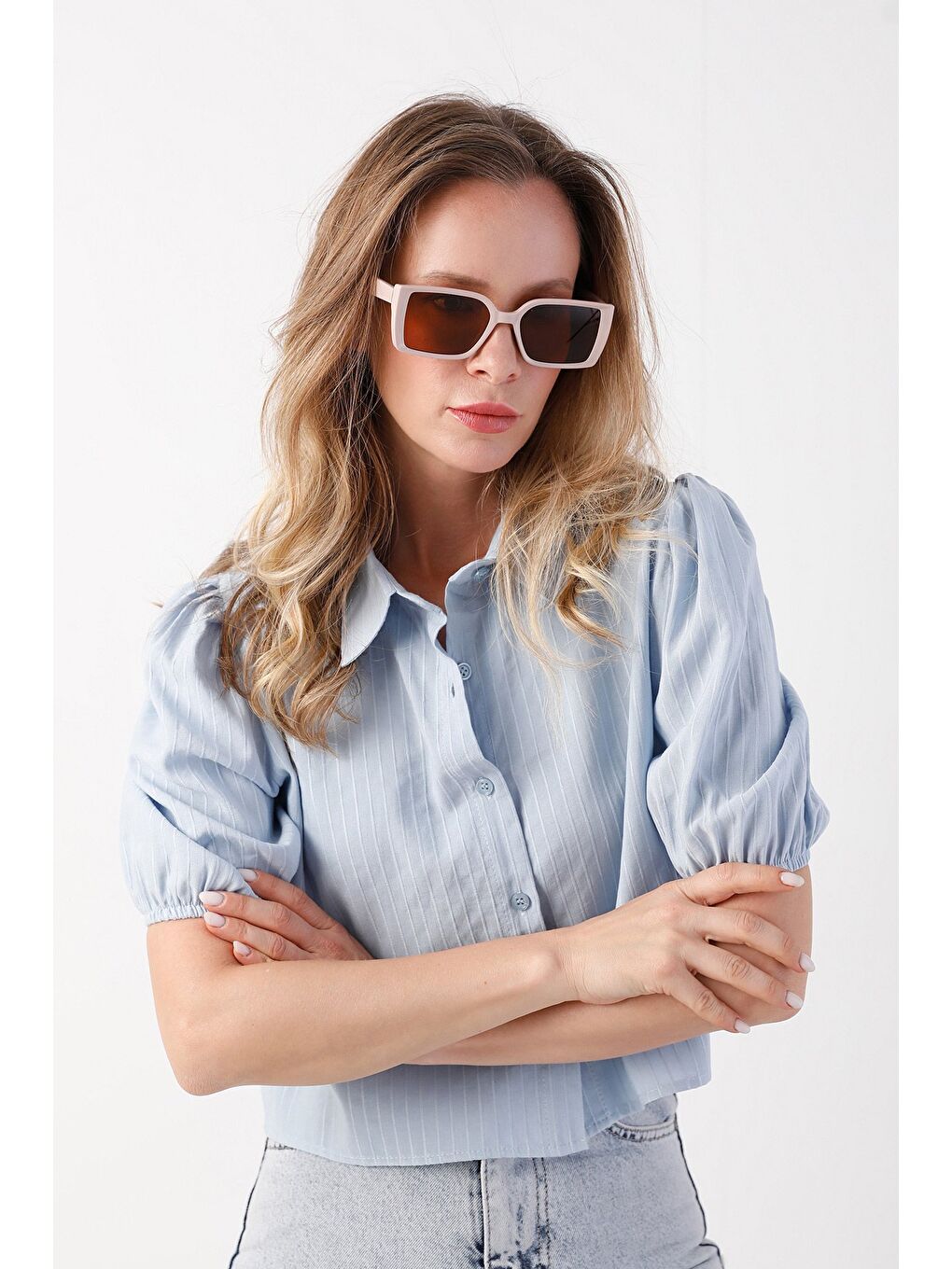 Bej Dikdörtgen Güneş Gözlüğü