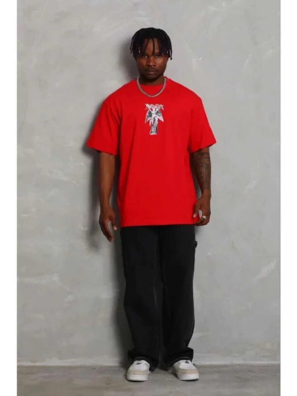 Kırmızı Erkek Baskılı Tişört-1