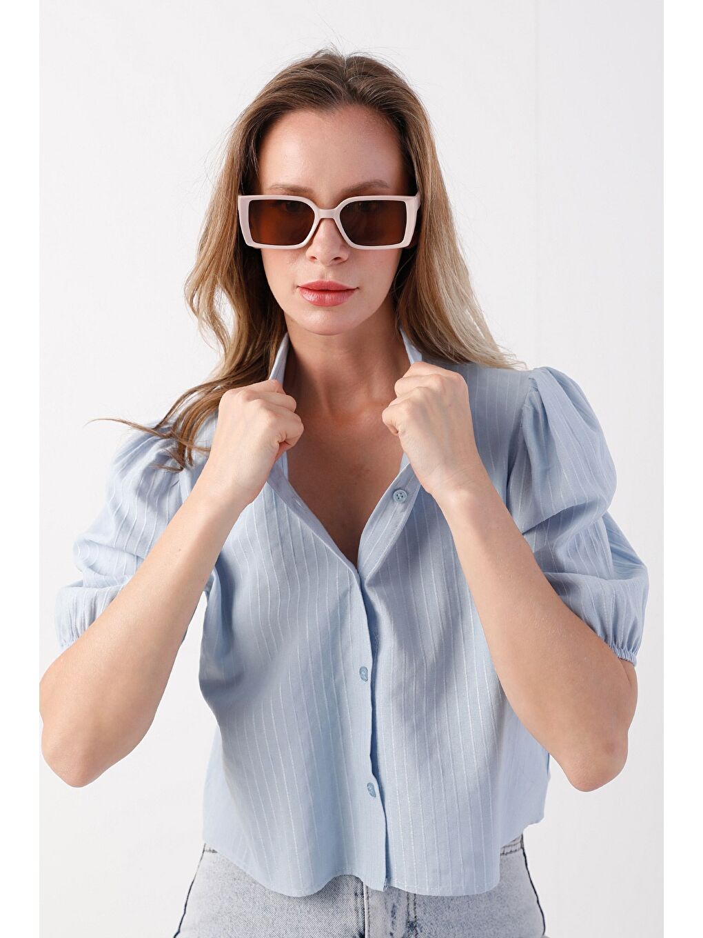 Bej Dikdörtgen Güneş Gözlüğü-3