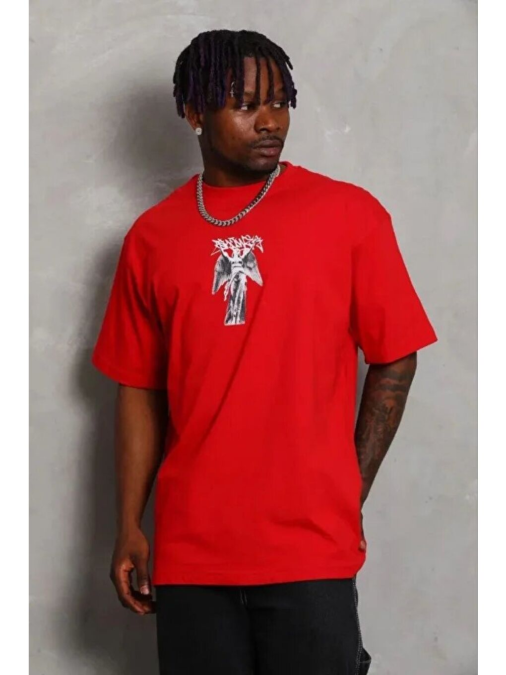 Kırmızı Erkek Baskılı Tişört-2