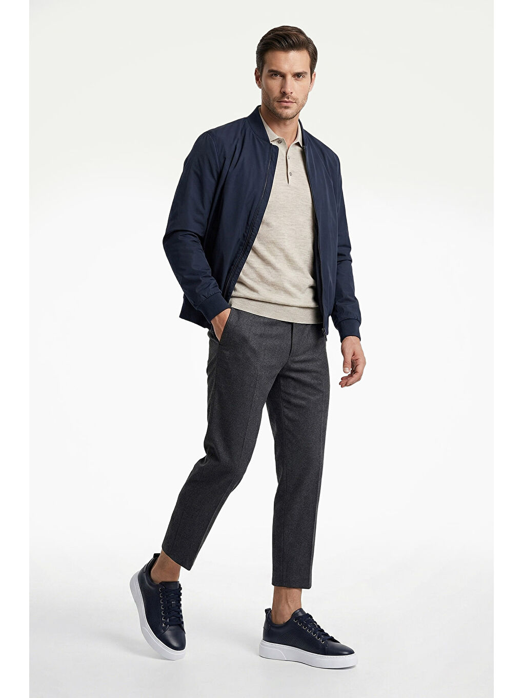 Lacivert Erkek AÇIK LACİVERT Bağcıklı Hakiki Deri Sneaker-2