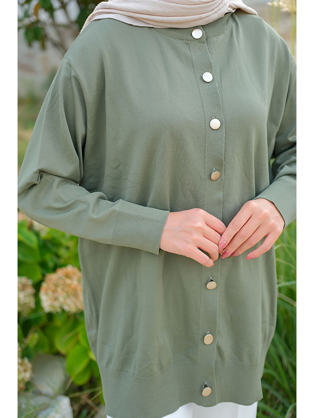 Kadın Ön Düğmeli Hırka Çağla Yeşil-4