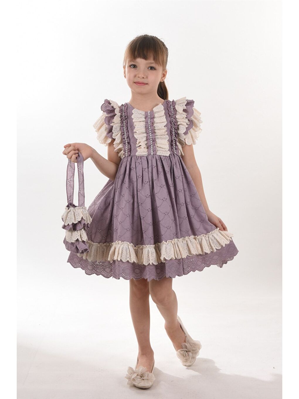 Lila Kız Çocuk Kısa Elbise_M2326-1