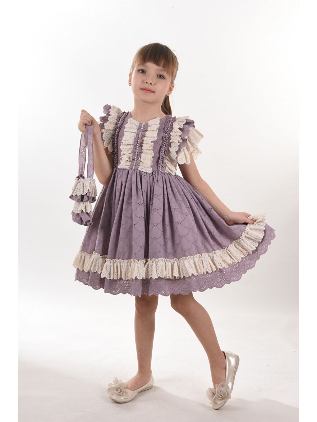 Lila Kız Çocuk Kısa Elbise_M2326-2