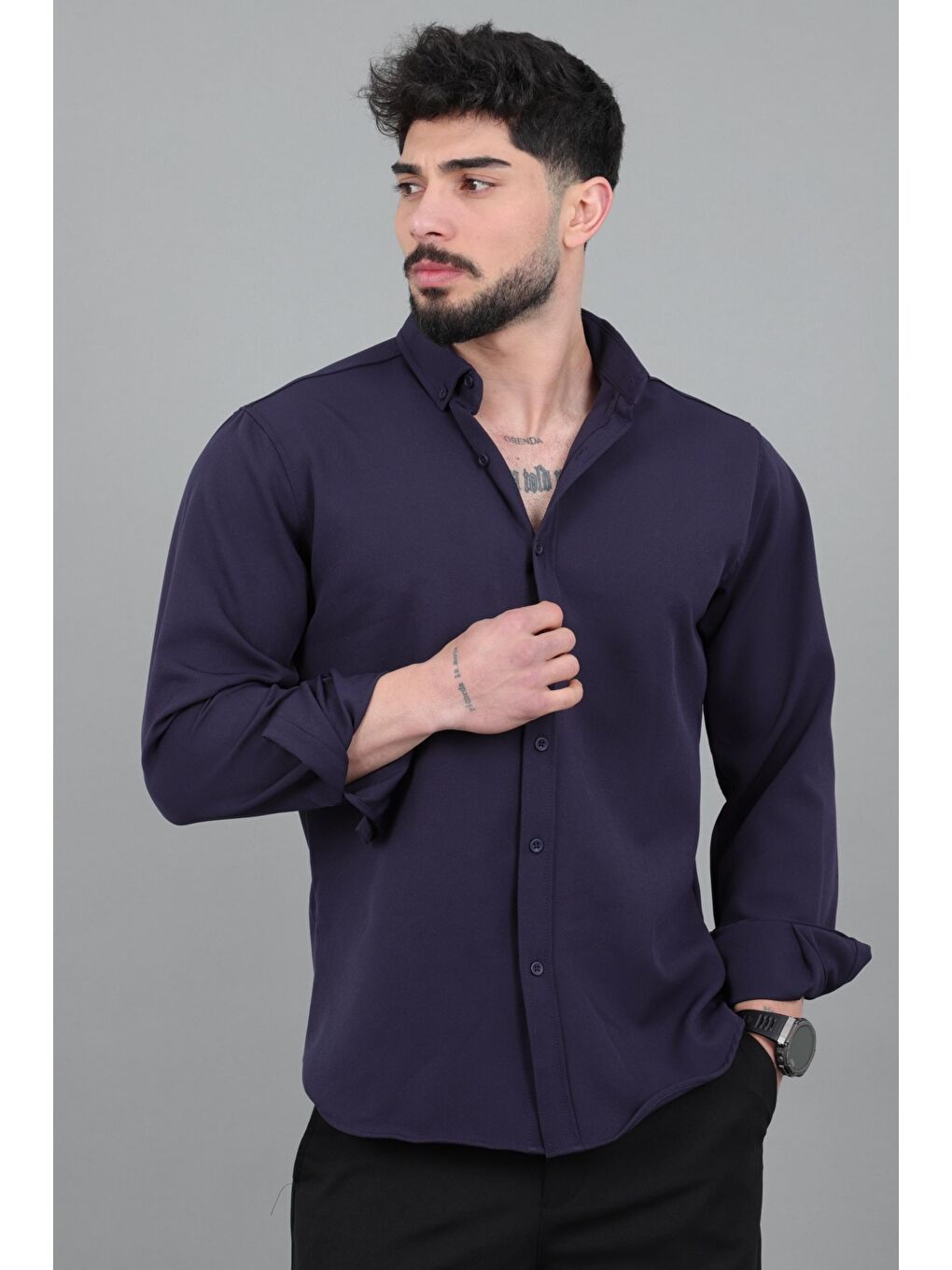 Lacivert Double Yazlık Uzun Kol Gömlek MRS 217_40416