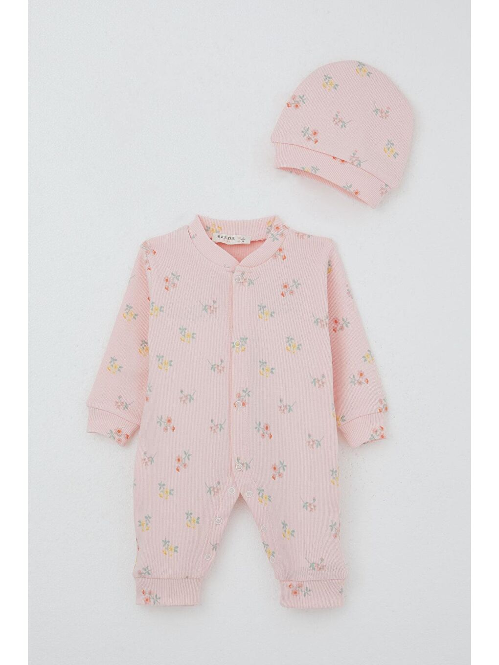Kız Bebek Tulum Çiçek Desenli Pembe (0-3 Ay)