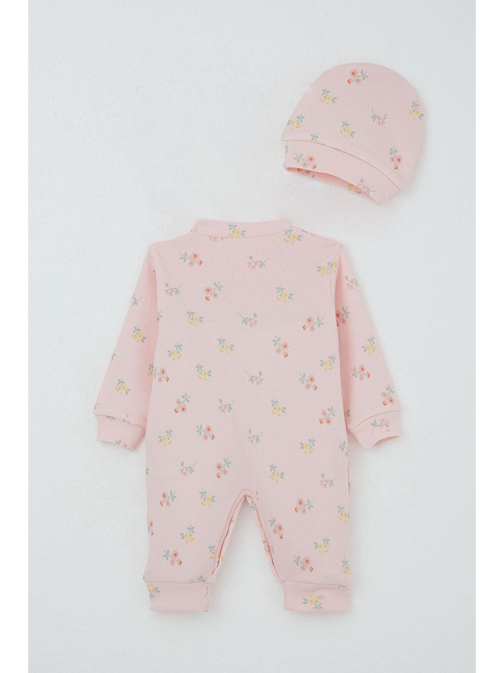 Kız Bebek Tulum Çiçek Desenli Pembe (0-3 Ay)-1