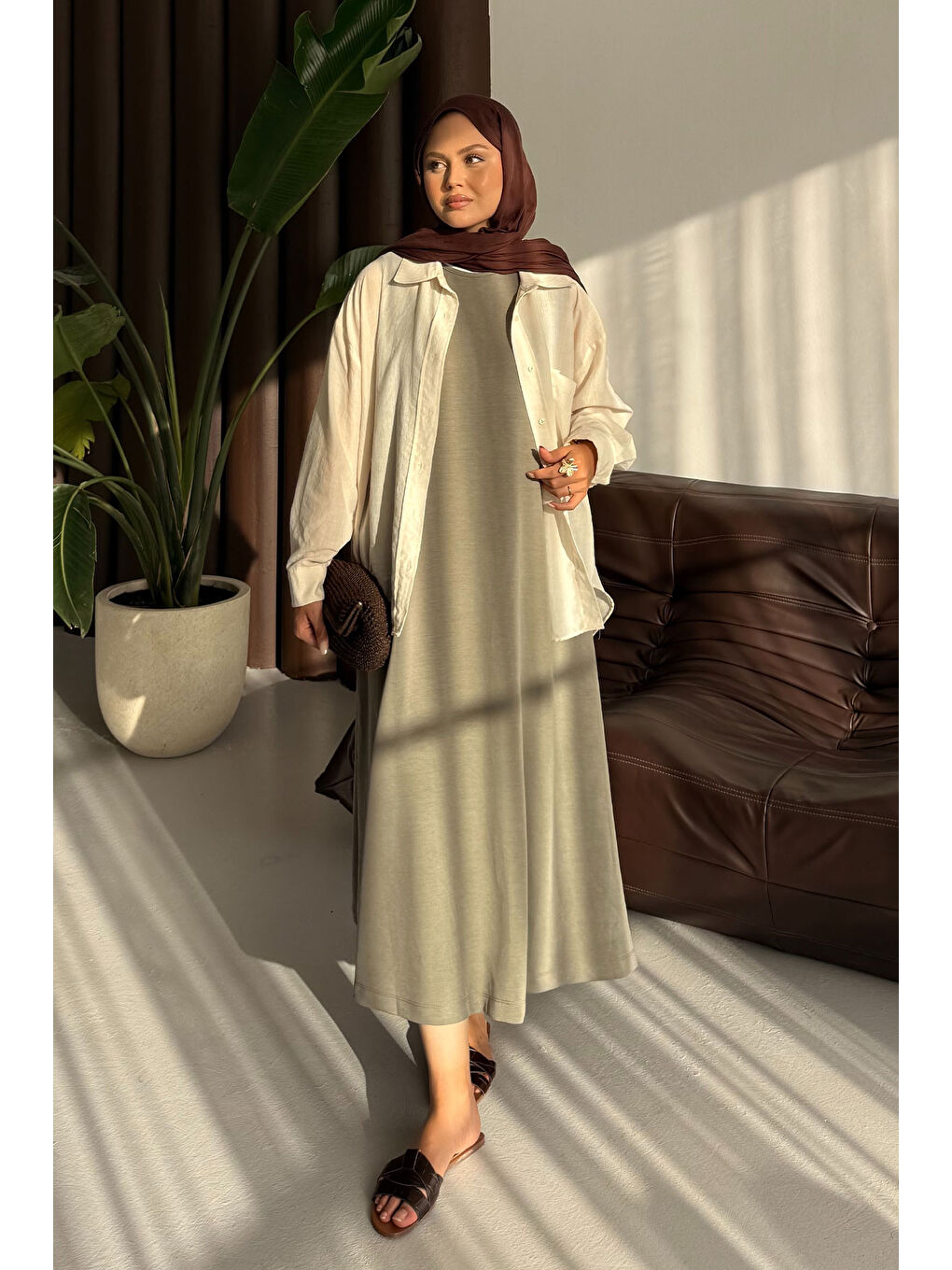 Kadın Sıfır Kol Elbise Küf Yeşil-2