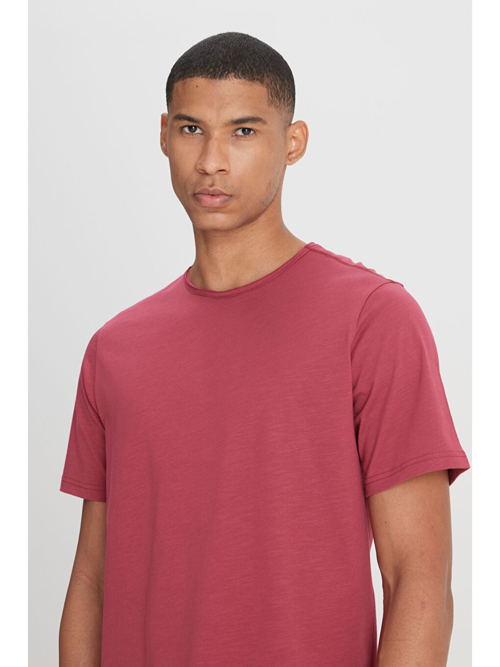 Pembe Regular Fit Normal Kesim Bisiklet Yaka %100 Pamuk Gül Kurusu Tişört-3