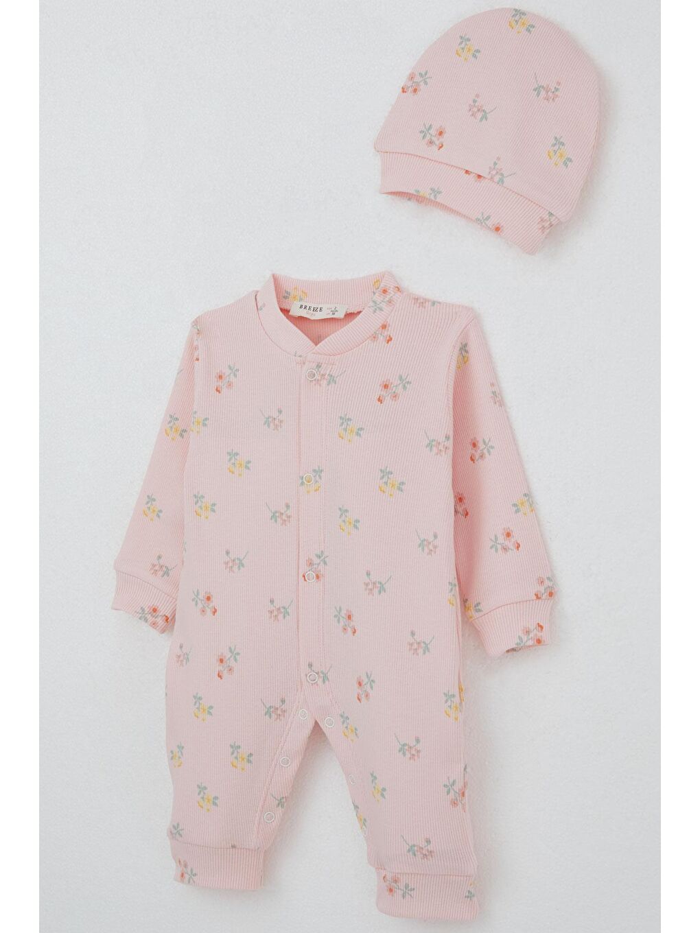 Kız Bebek Tulum Çiçek Desenli Pembe (0-3 Ay)-2