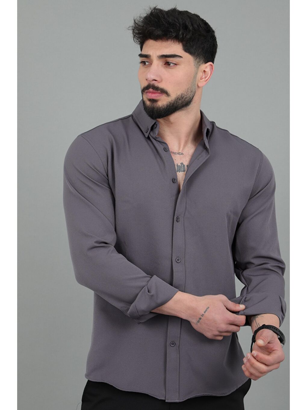 Antrasit Double Yazlık Uzun Kol Gömlek MRS 217_40416