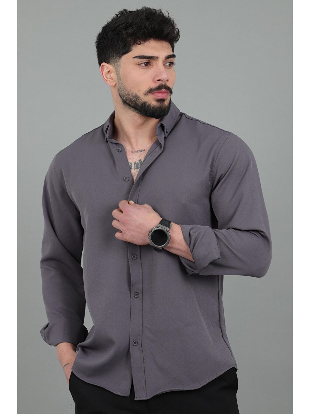 Antrasit Double Yazlık Uzun Kol Gömlek MRS 217_40416-1
