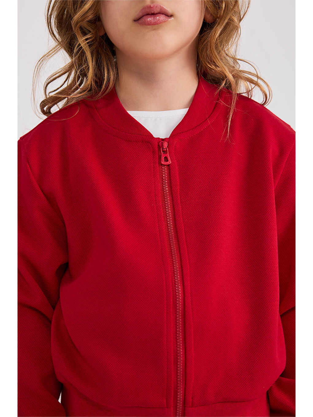Kız Çocuk Fermuarlı Kırmızı Sweatshirt-2