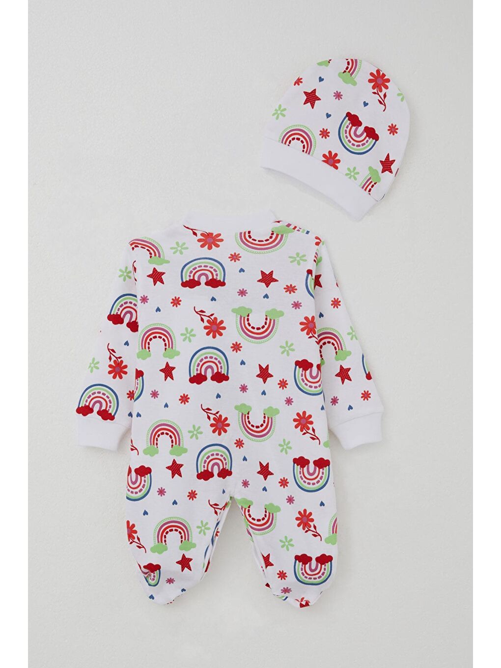 Kız Bebek Patikli Tulum Masalı Çiçek Desenli Beyaz (0-6 Ay)-1