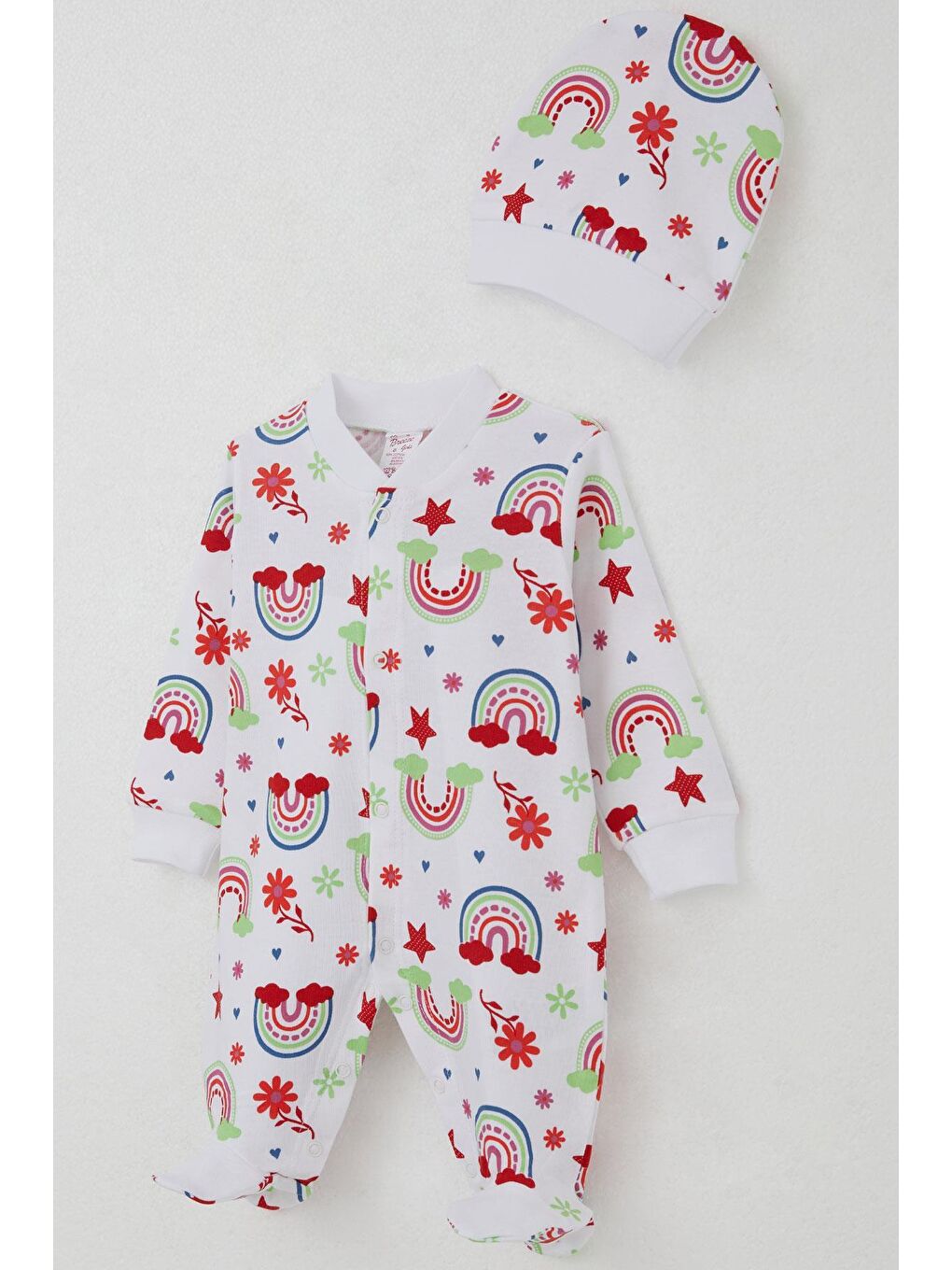 Kız Bebek Patikli Tulum Masalı Çiçek Desenli Beyaz (0-6 Ay)-2