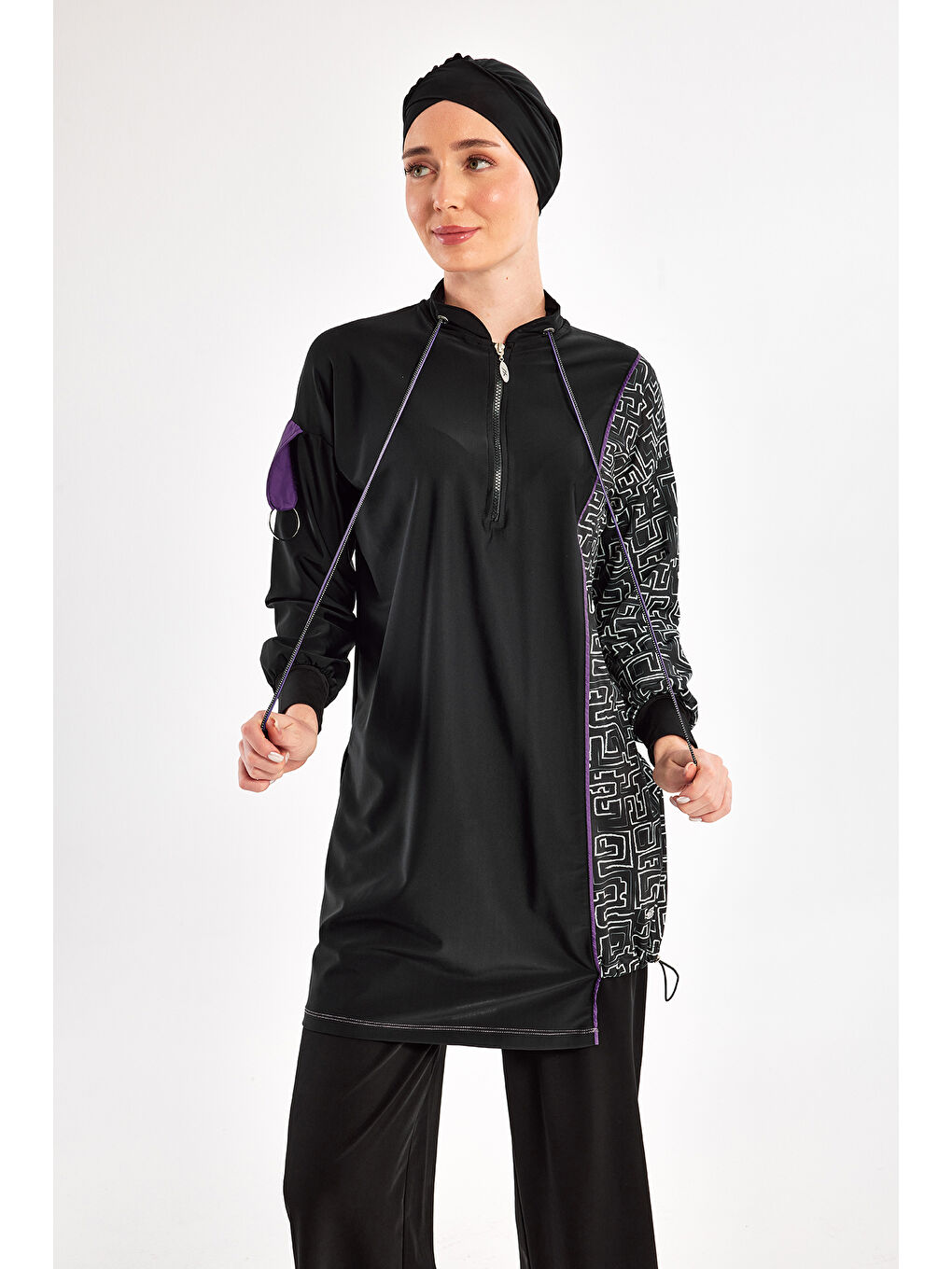 Elastanlı Bol Paça Tam Kapalı Tesettür Mayo 4539 Siyah-2