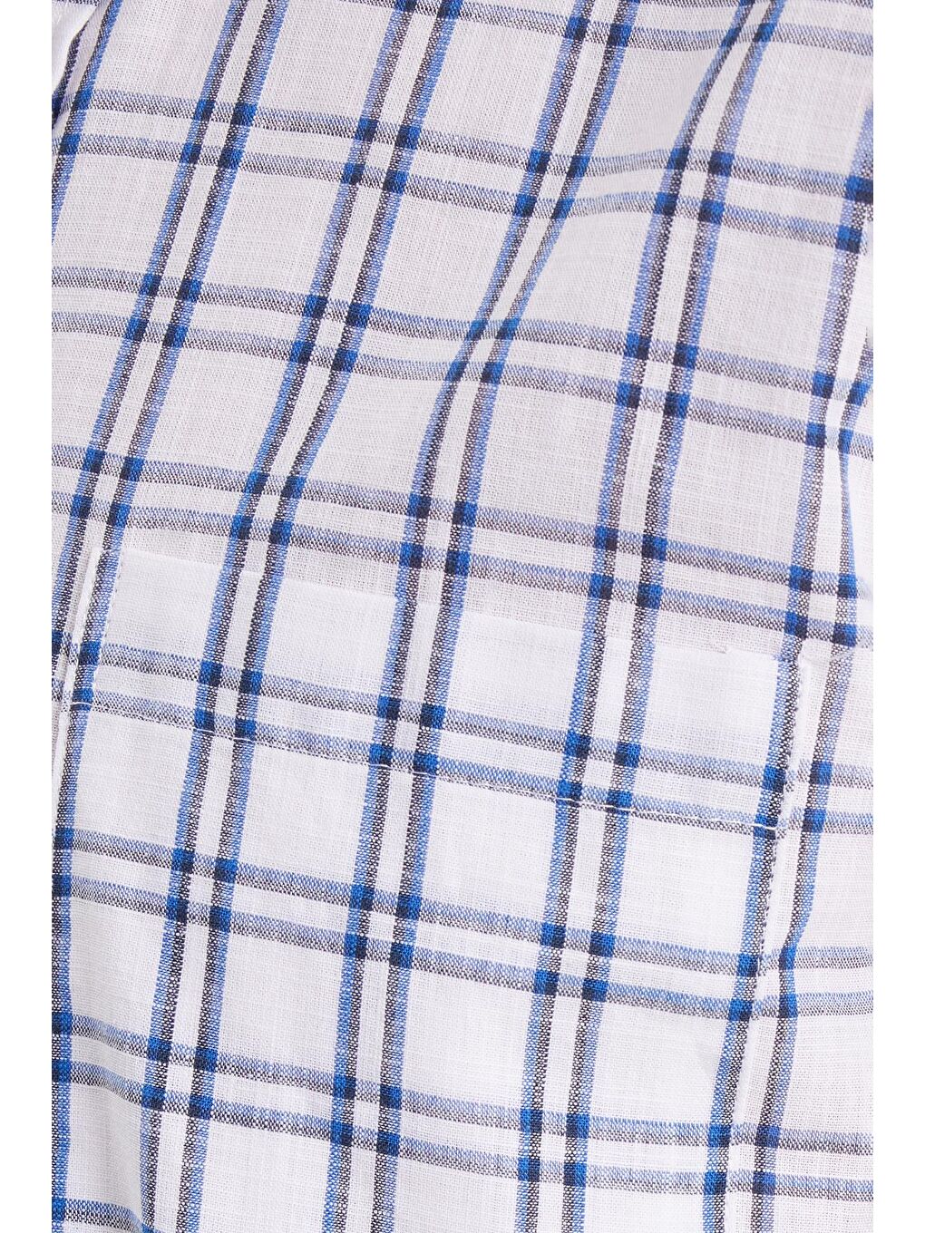 Karışık Erkek Regular Fit Klasik Kesim %100 Pamuk Keten Doku Cepli Kareli Kısa Kollu Düğmeli Yaka Gömlek-5