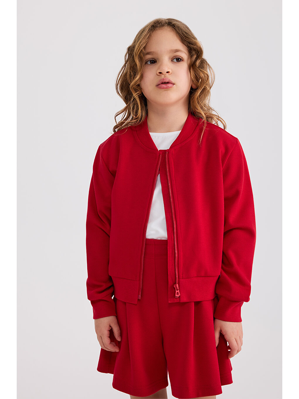 Kız Çocuk Fermuarlı Kırmızı Sweatshirt-3