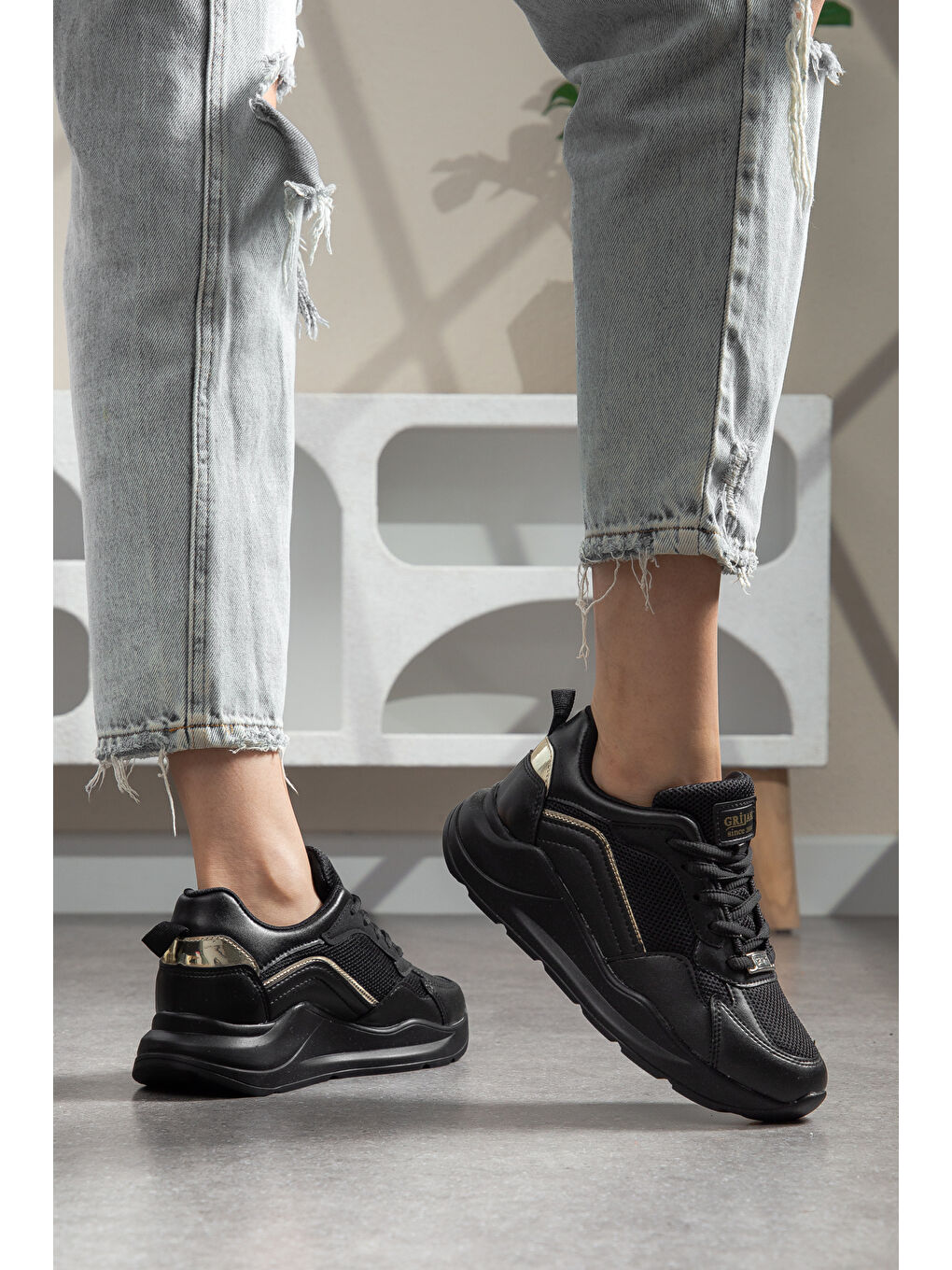 Siyah Grijak Günlük Ortopedik Kadın Sneaker Spor Ayakkabı-2