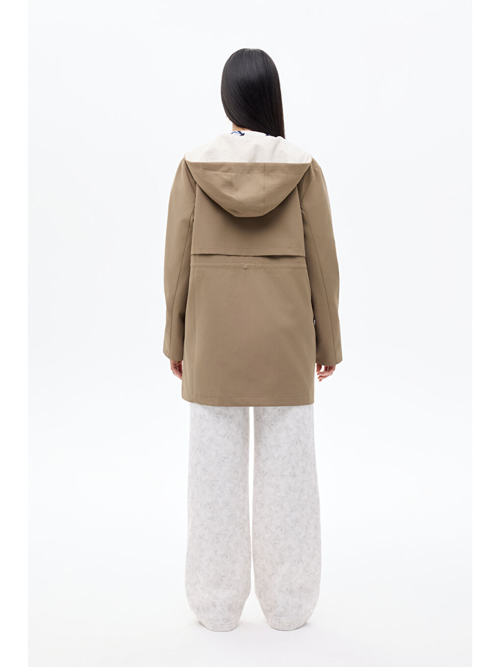 Kapüşonlu Fermuarlı Trençkot Haki-4