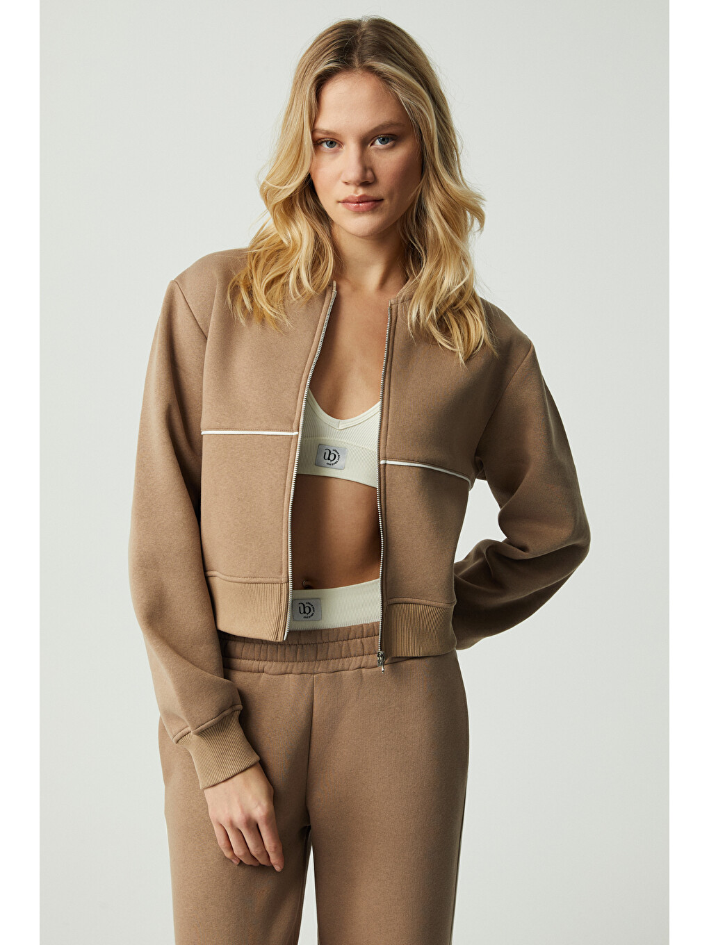 Bej Anyul Kadın Relaxed Bomber Yaka Vizon Sweatshirt-2