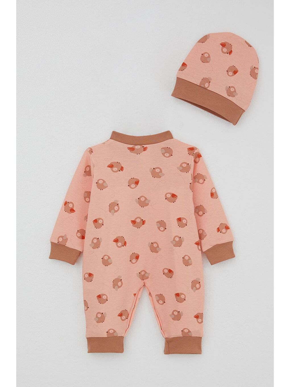 Pembe Kız Bebek Tulum Sevimli Kuşlar Desenli Somon (0-6 Ay)-1