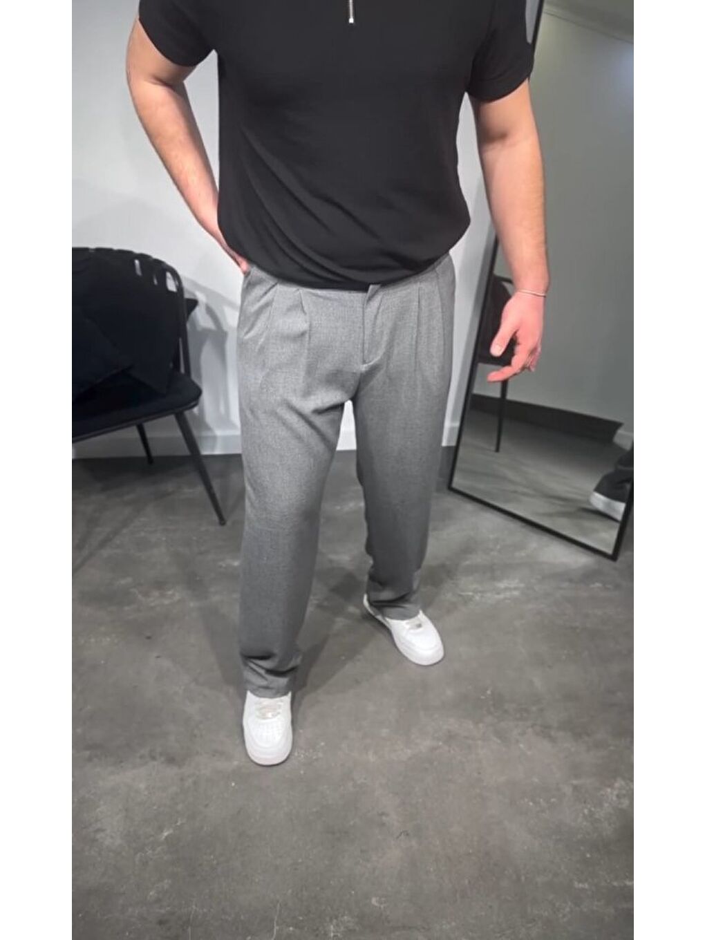 Antrasit Erkek Pileli Kumaş Baggy Pantolon