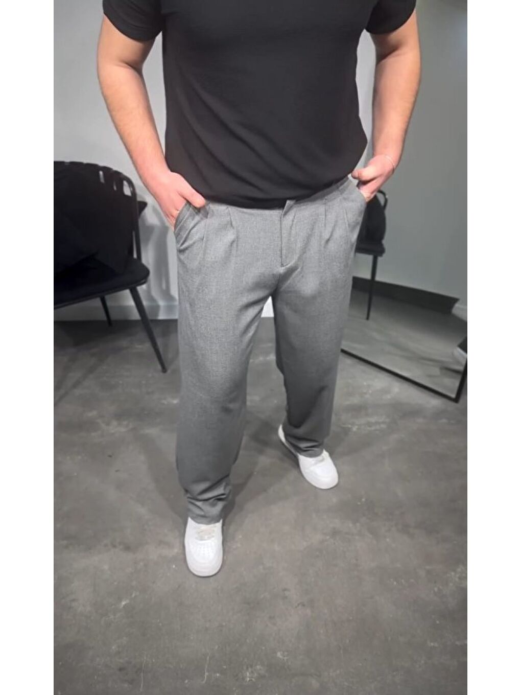 Antrasit Erkek Pileli Kumaş Baggy Pantolon-1