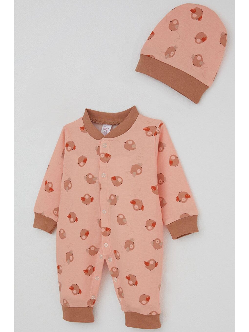 Pembe Kız Bebek Tulum Sevimli Kuşlar Desenli Somon (0-6 Ay)-2