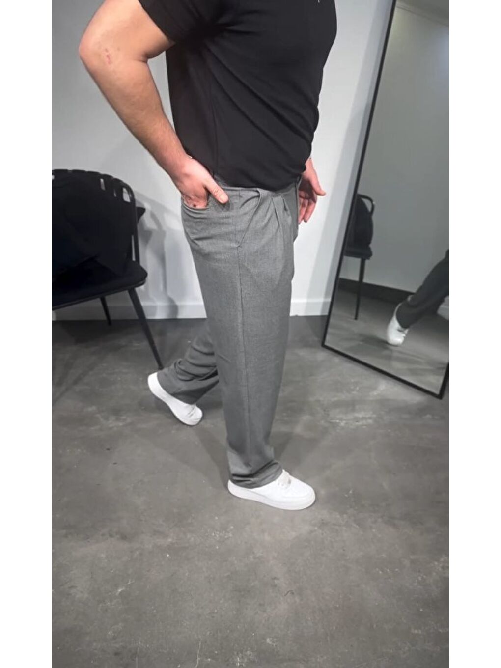 Antrasit Erkek Pileli Kumaş Baggy Pantolon-2