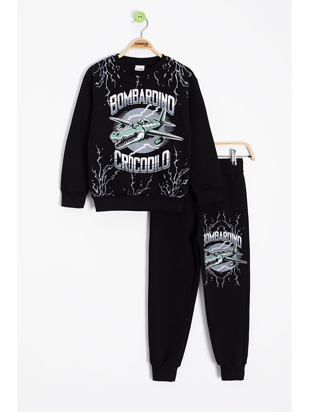 Siyah Erkek Çocuk Yazılı Karakter Baskılı Şardonlu Eşofman Takımı 23286