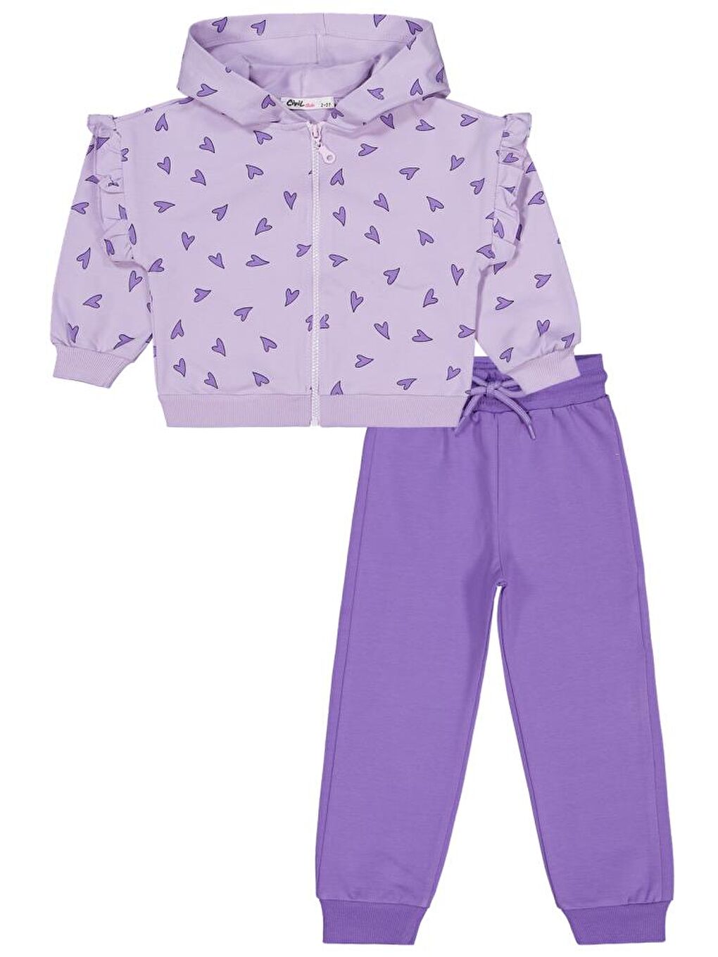 Girls Kalp Baskılı 2-5 Yaş Eşofman Takımı - Lila 4-5 Yaş
