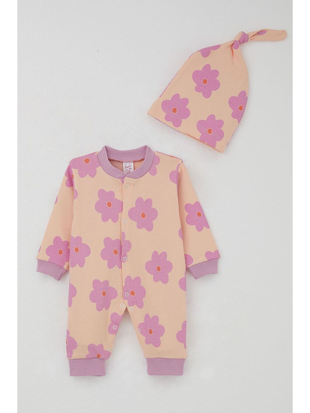 Pembe Kız Bebek Tulum Çiçek Desenli Somon (0-6 Ay)