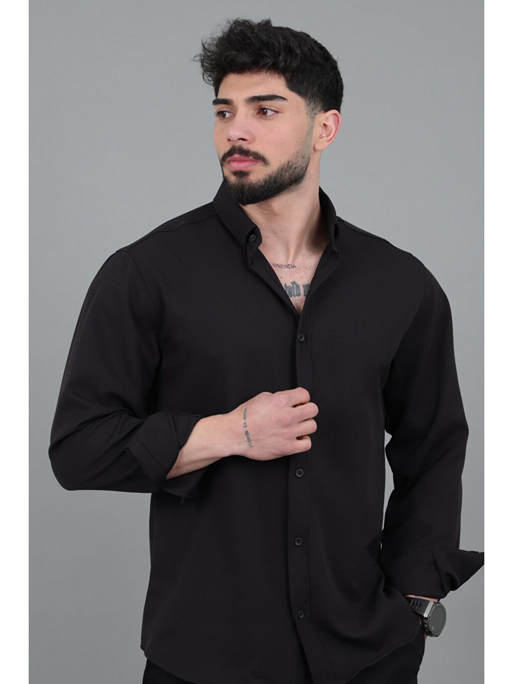 Siyah Double Yazlık Uzun Kol Gömlek MRS 217_40416