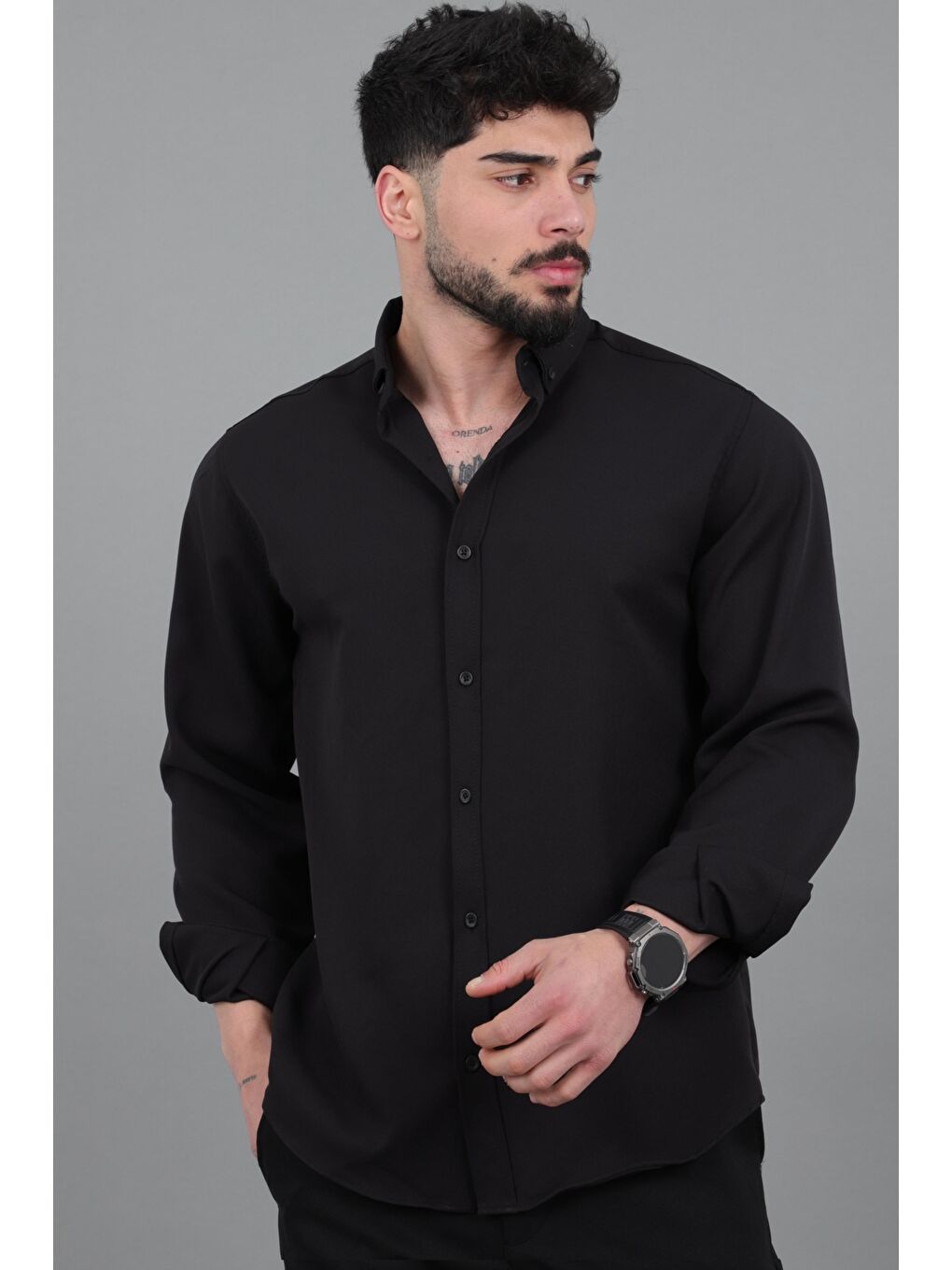 Siyah Double Yazlık Uzun Kol Gömlek MRS 217_40416-2