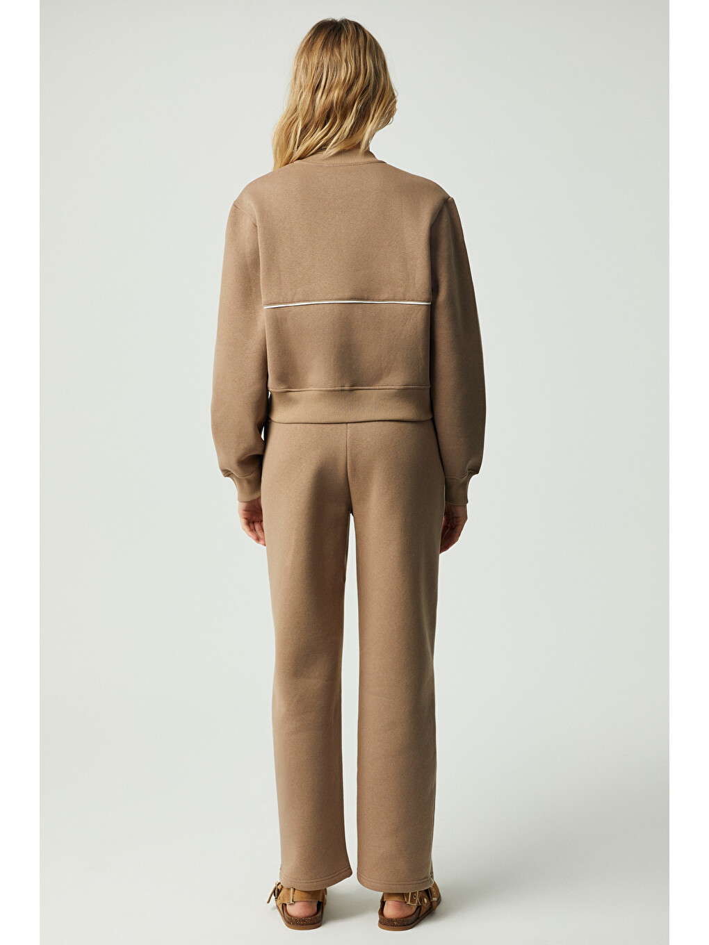 Bej Anyul Kadın Relaxed Bomber Yaka Vizon Sweatshirt-4