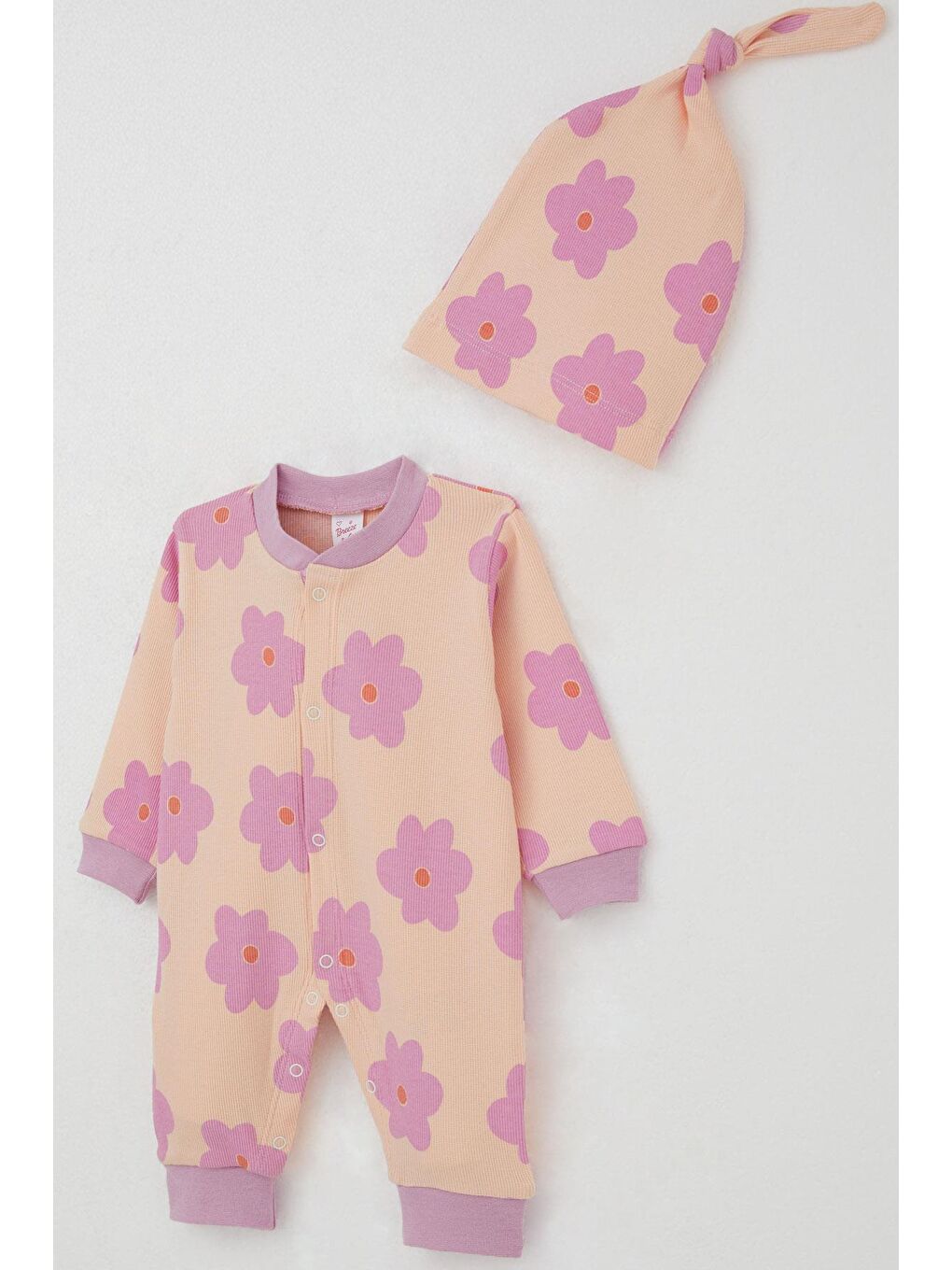 Pembe Kız Bebek Tulum Çiçek Desenli Somon (0-6 Ay)-2
