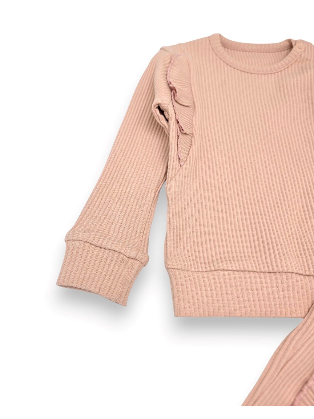 Pembe Kız Bebek Fırfır Detaylı İnce Mevsimlik 2'li Alt Üst Bebek Takım-1