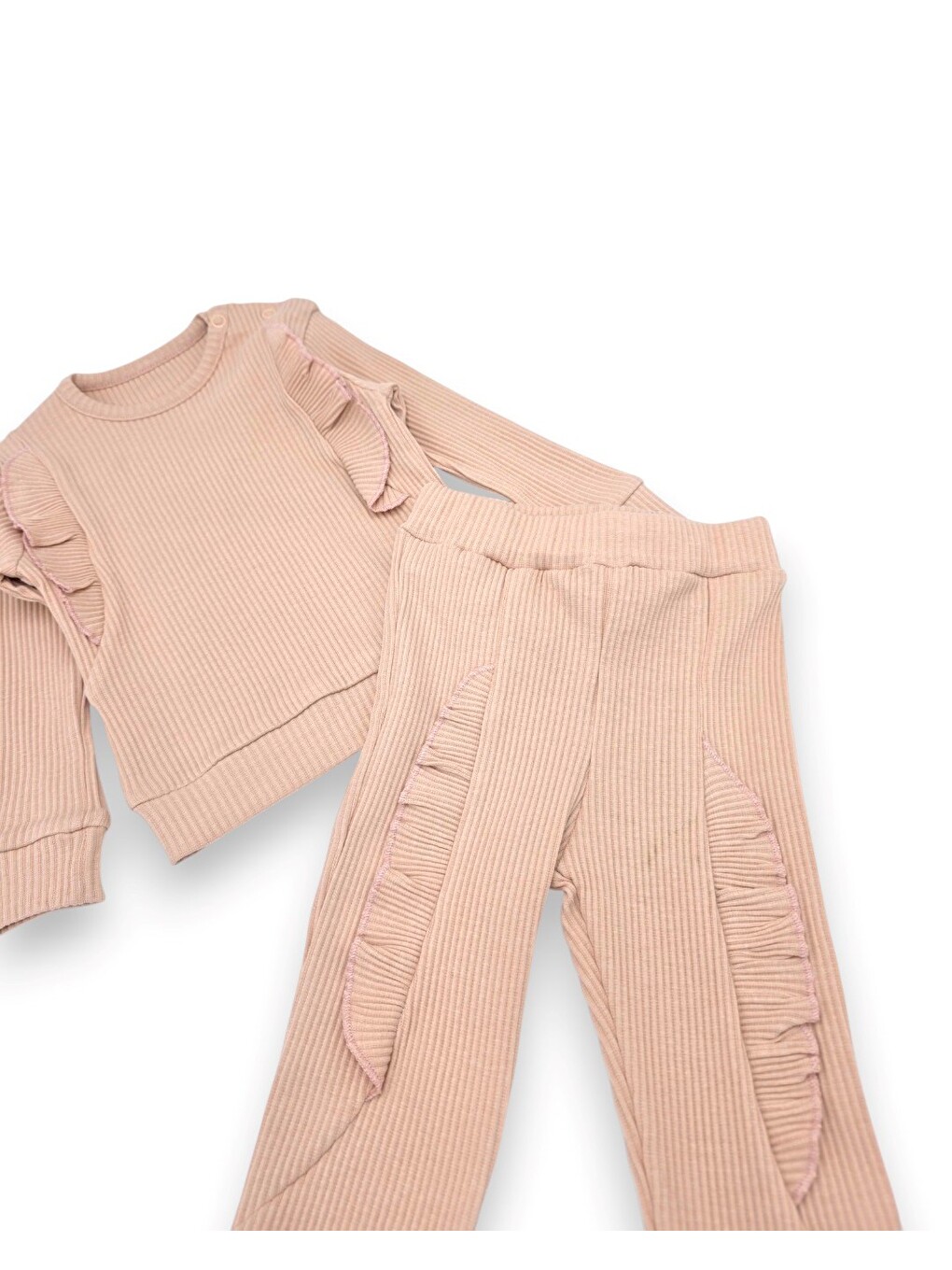 Pembe Kız Bebek Fırfır Detaylı İnce Mevsimlik 2'li Alt Üst Bebek Takım-3