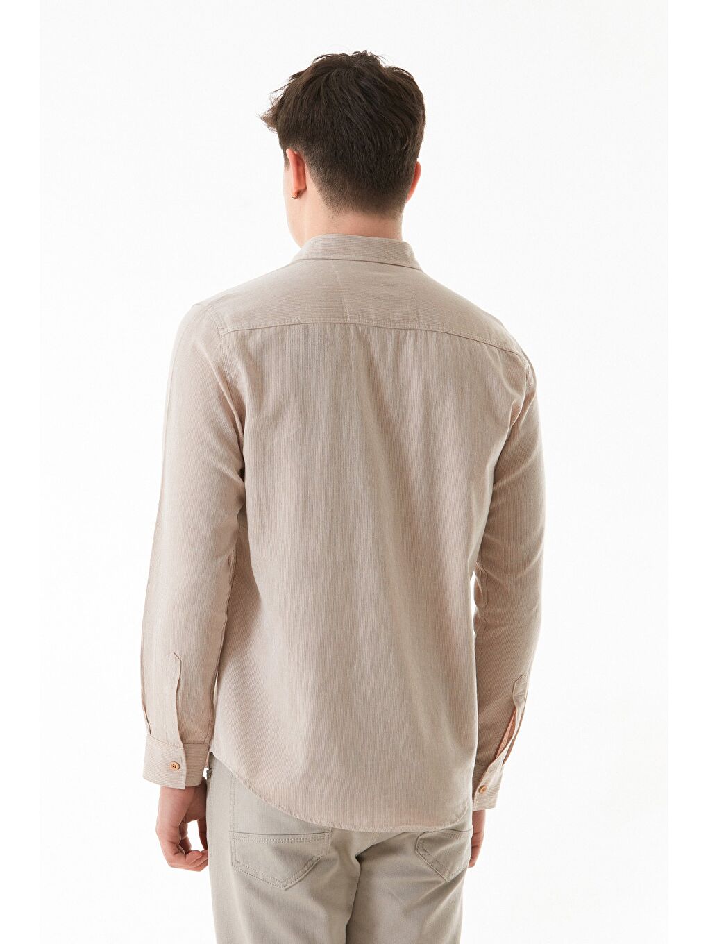 Bej Basic Düğmeli Gömlek-4