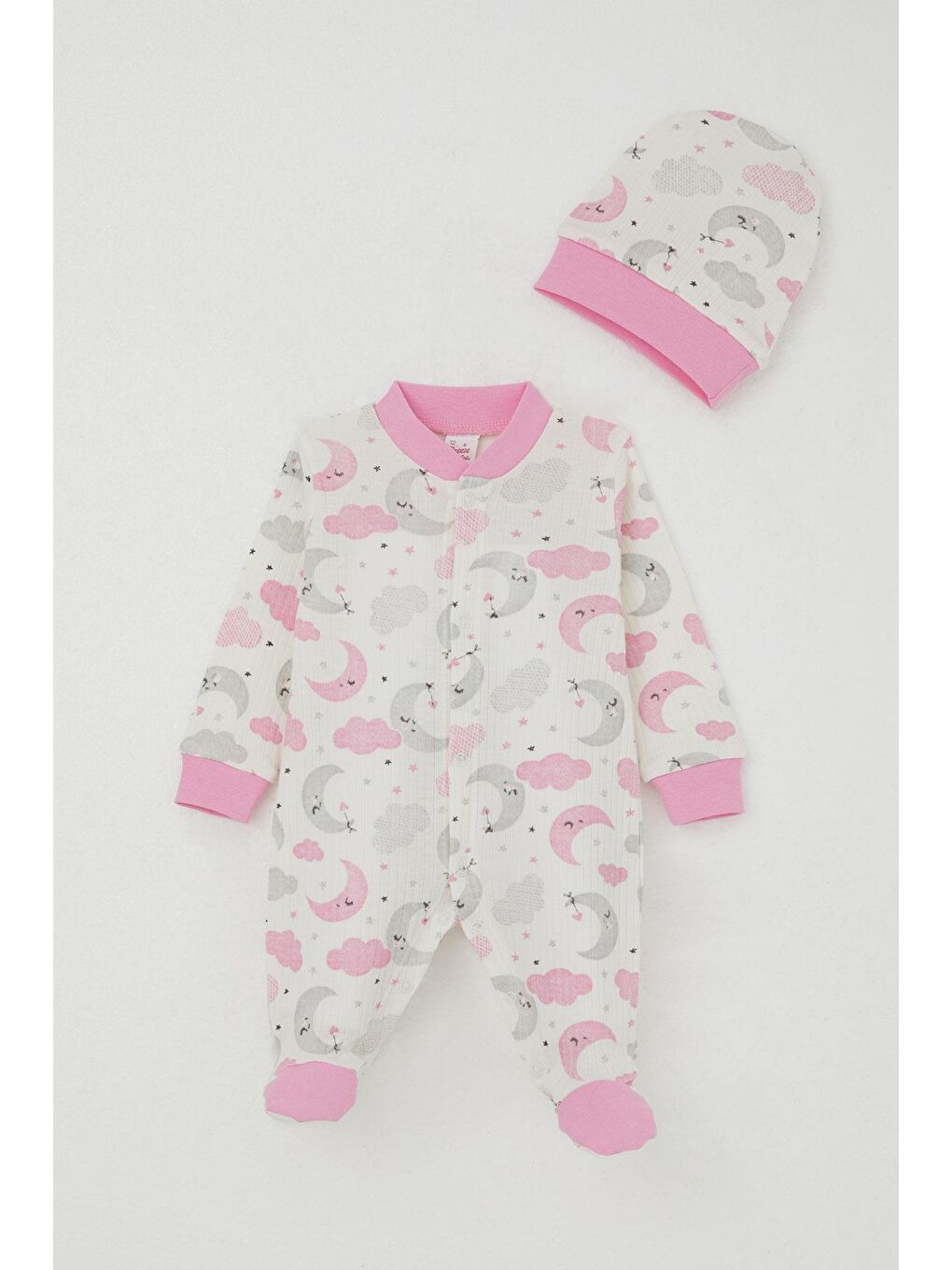 Kız Bebek Patikli Tulum Gökyüzü Temalı Uykucu Ay Desenli Ekru (0-6 Ay)