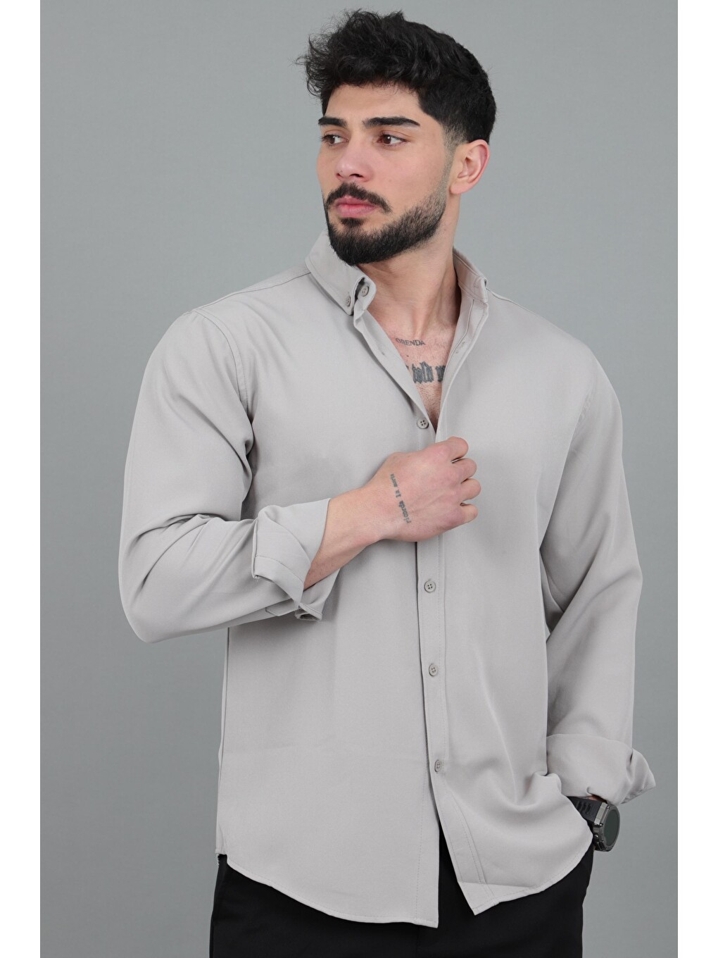 Gri Double Yazlık Uzun Kol Gömlek MRS 217_40416