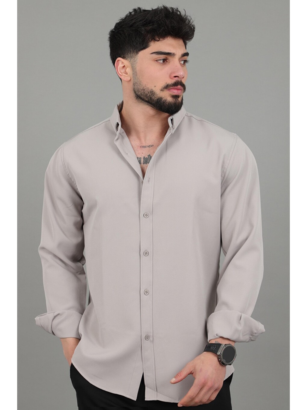 Gri Double Yazlık Uzun Kol Gömlek MRS 217_40416-1