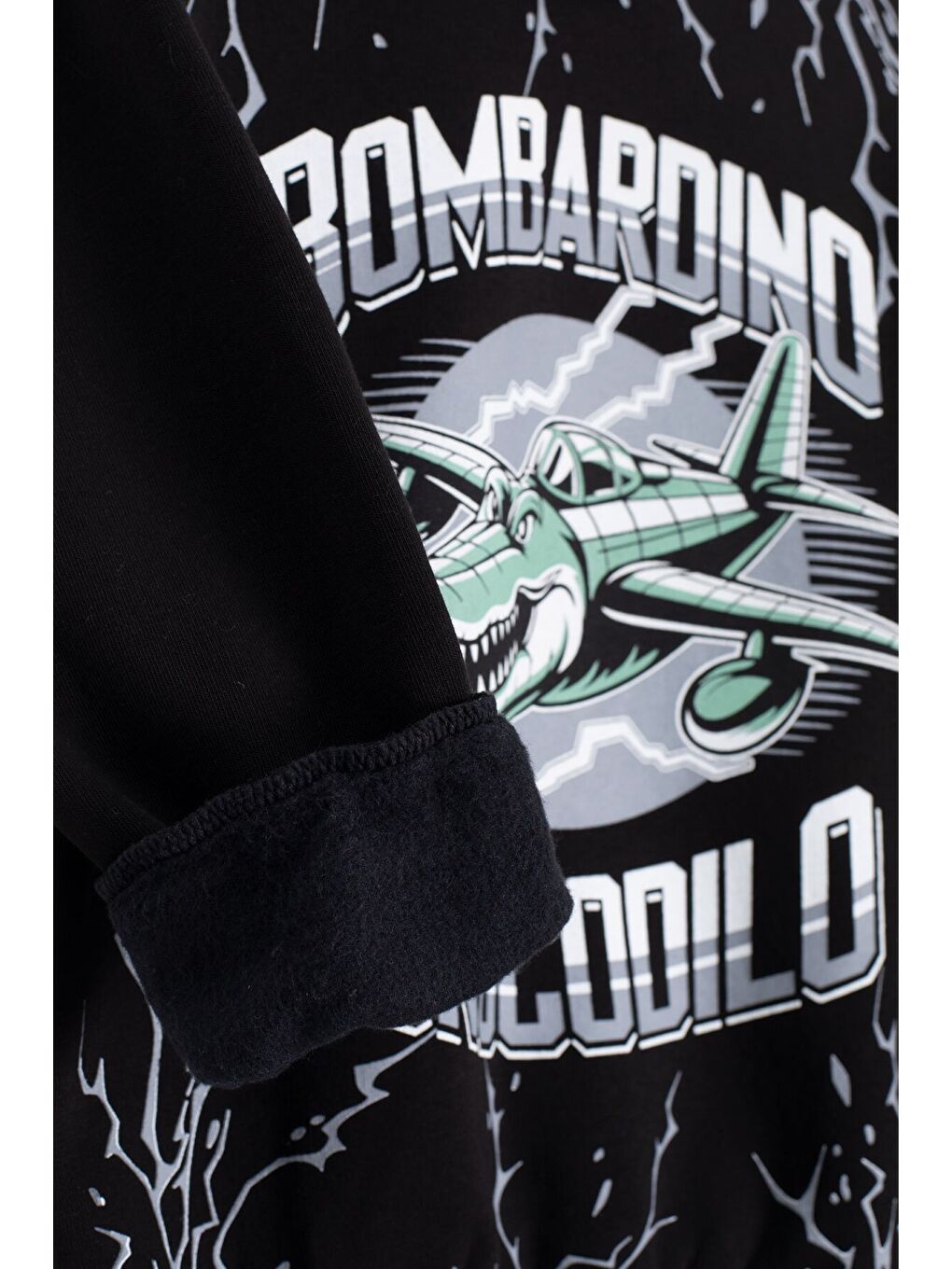 Siyah Erkek Çocuk Yazılı Karakter Baskılı Şardonlu Eşofman Takımı 23286-4