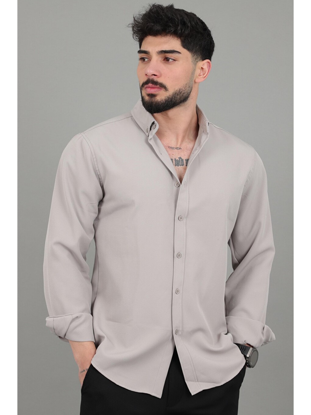 Gri Double Yazlık Uzun Kol Gömlek MRS 217_40416-3