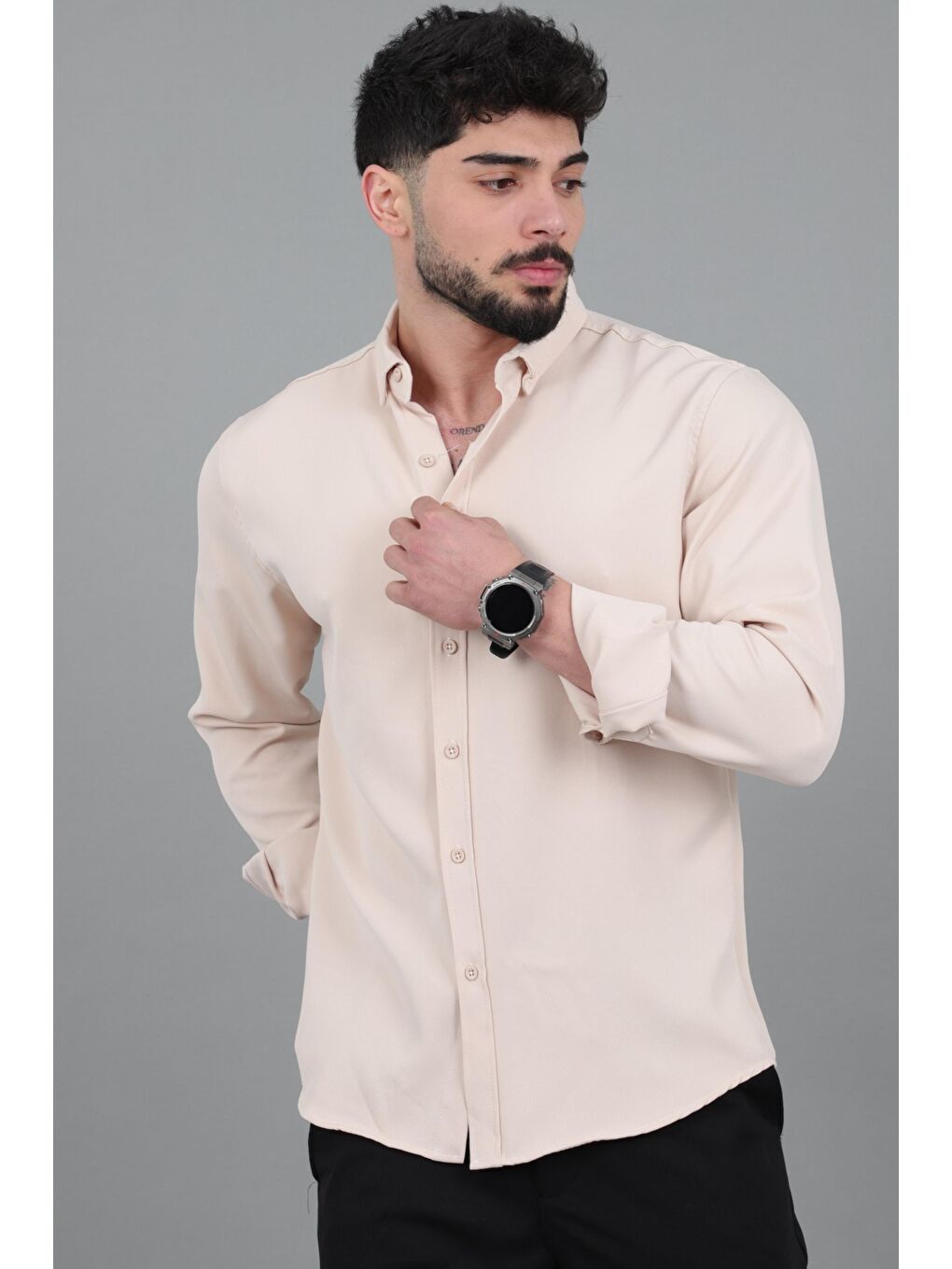 Bej Double Yazlık Uzun Kol Gömlek MRS 217_40416