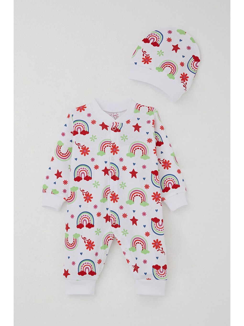 Kız Bebek Tulum Masalı Çiçek Desenli Beyaz (0-6 Ay)